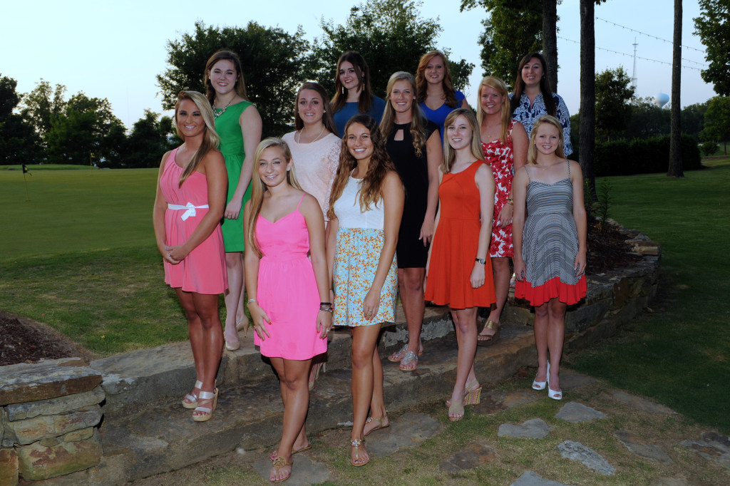 Front Row:  McCarley Buchanan, Brooke Taylor, Emily Mantooth, Lindsay Birchfield   Second Row:  Eleanor Burke, Carol Ann Kelly, Cara Sharpe, Grace Greco, Emily Brown   Third Row:  Brinn Loftin, Emily Knowling, Allie Hergert, Alexandra Herring 