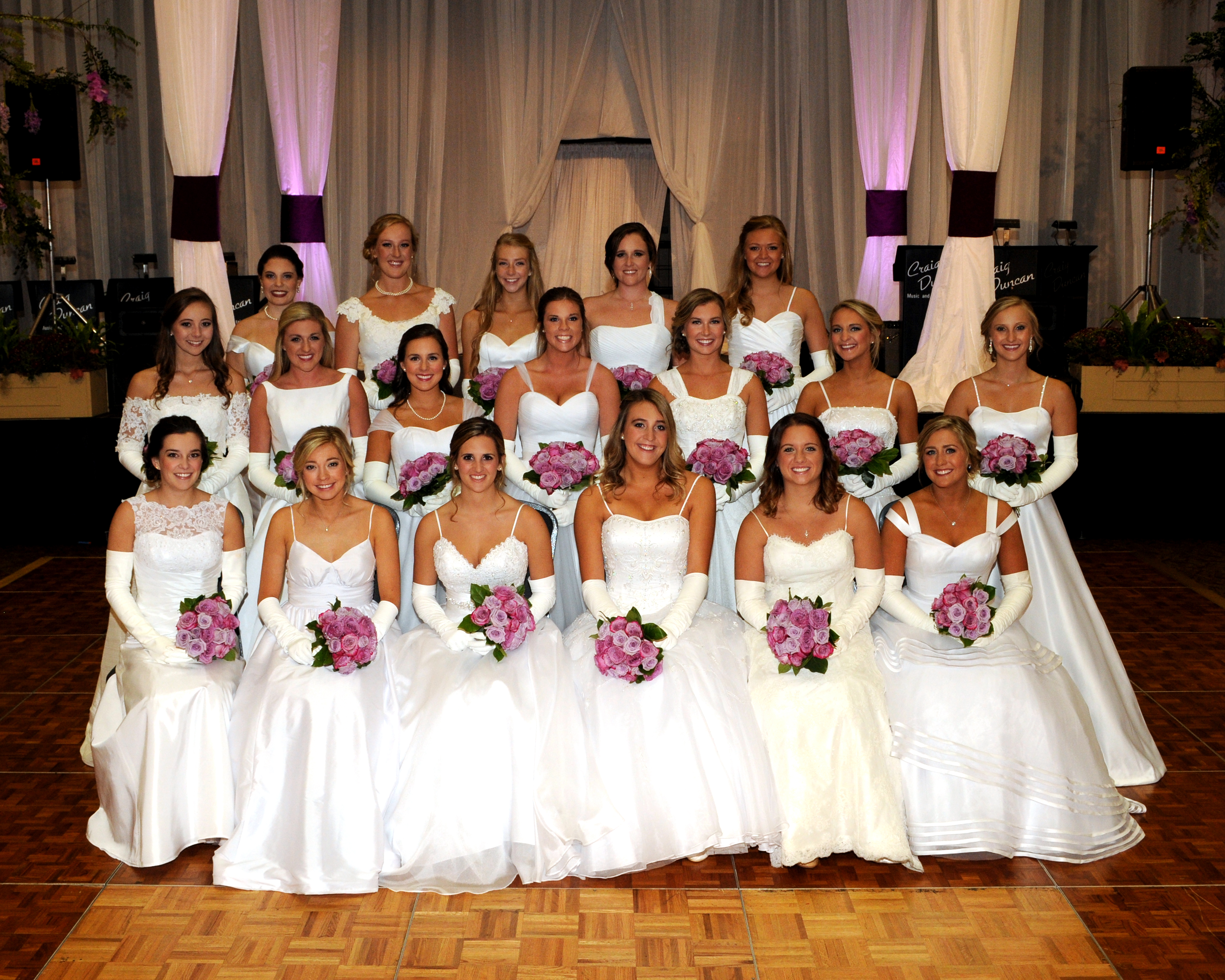 Front Row: (left to right) Ann Christian Brown, Sarah Elizabeth Moshier, Elise Marie Greco, Susan Michelle Caudle, Bailey Alexandra Bentley, Emily Adair Evans Second Row: (left to right) Kathryn Diane Griffin, Susanne Hames McCrary, Kate Noble Wheeler Hall, Karen Tindall Morring, Lauren Alexandra Neighbors, Amanda Katherine Malone, Hannah Caroline Martz Third Row: (left to right) Patton Lee Park, Harriet Rhett Crosby, Lily Madeleine Hendrix, Peyton Ann Mickle, Hannah Leigh Splawn 