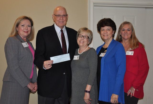 At the January 13 Huntsville Symphony Orchestra Guild meeting, the Guild presented a check to the Huntsville Symphony Orchestra (HSO) in the amount of $278,925 for funds raised from the 2015 Symphony Ball and the 2016 Crescen-Dough Auction. (left to right) Ivy Downs Albert, 2016-2017 Guild President; Dan Halcomb, HSO President and CEO; Clare Grisham, Chair 2016 Crescen-Dough Auction; Nancy Colin, Chair 2015 Symphony Ball and current Chairman of the HSO Board of Trustees; and Debbie Washburn, 2015-2016 Guild President. (Not pictured is Crescen-Dough Auction Co-chair Valerie Brown.)
